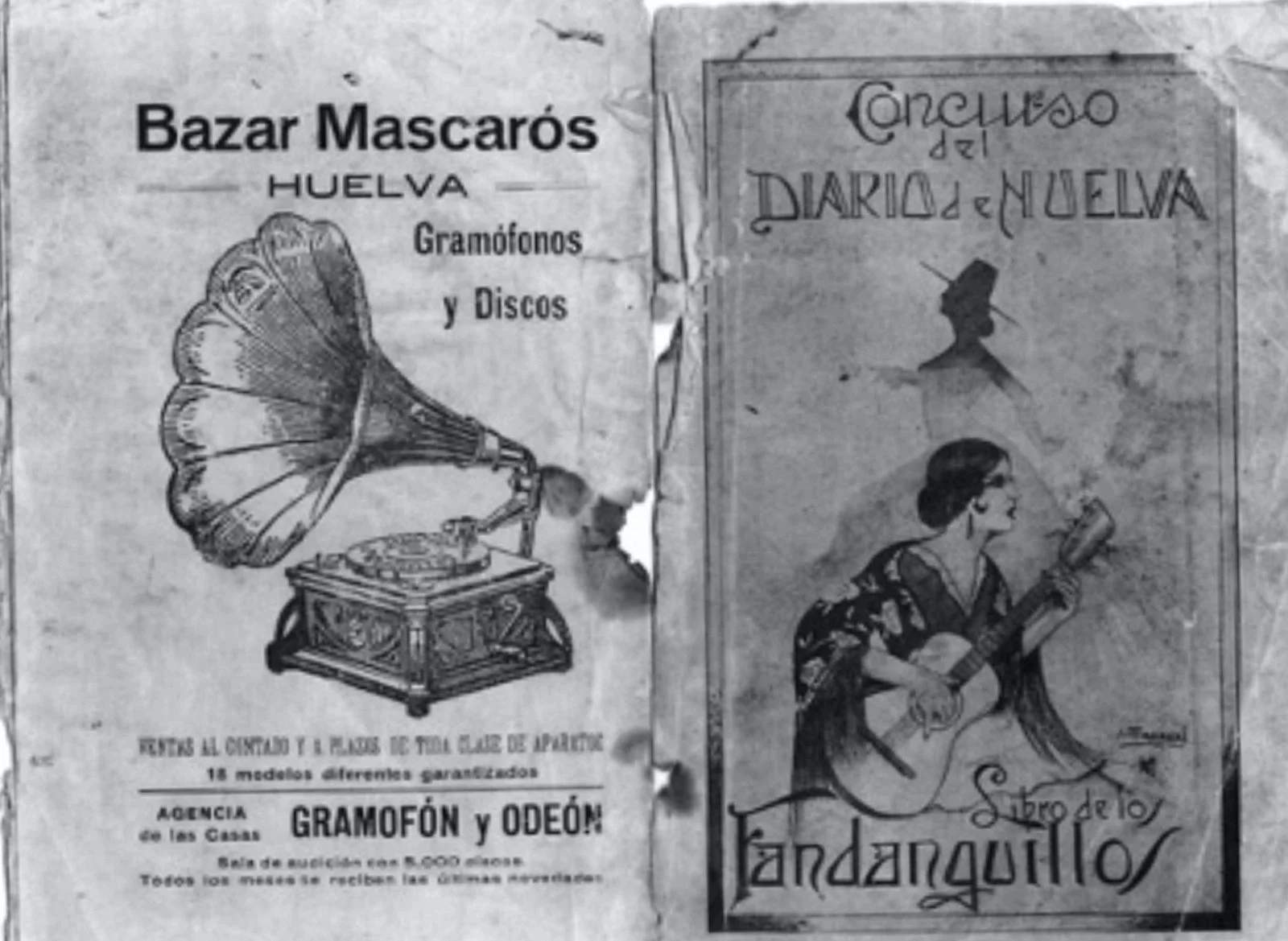 Cubierta abierta con la contraportada del Bazar Mascarós y la portada del concurso: escaneo original
