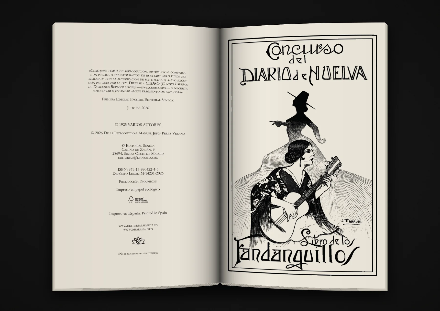 Libro abierto: página de créditos y portada facsímil del concurso