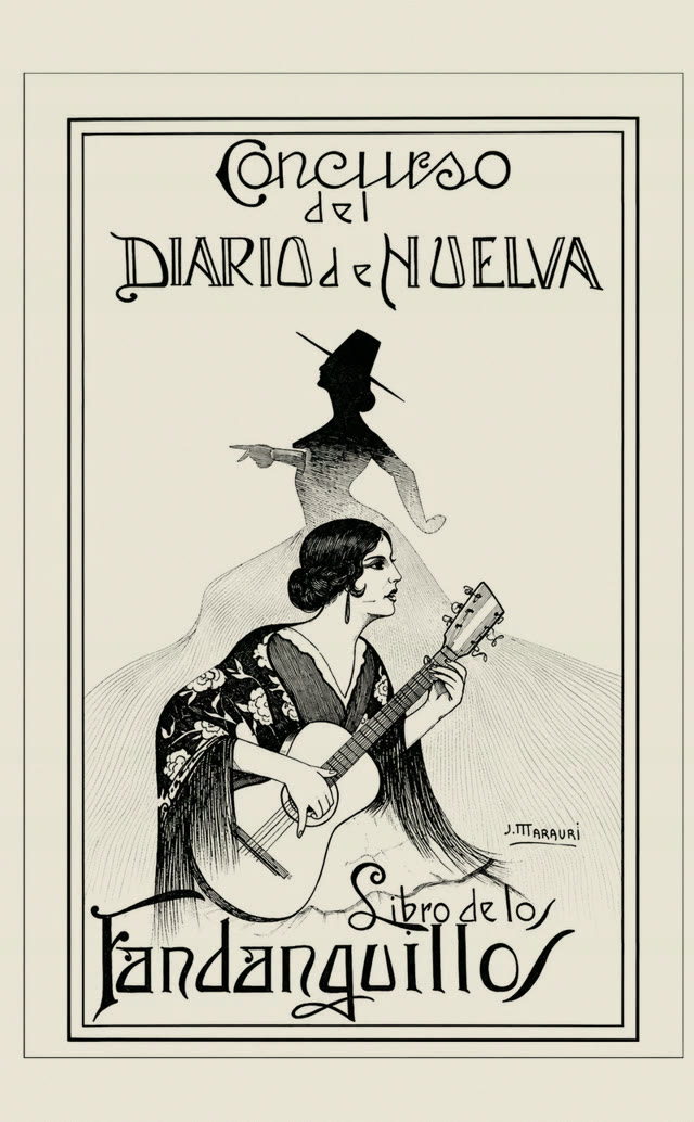 Cubierta: cartel del concurso con una mujer tocando la guitarra